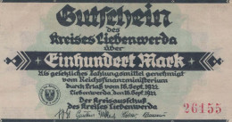 100 MARK 1922 Stadt LIEBENWERDA Saxony UNC DEUTSCHLAND Notgeld Papiergeld Banknote #PK744 - [11] Emissioni Locali