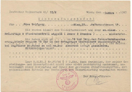 DEUTSCHER VOLKSSTURM , EINBERUFUNGSBEFEHL - WIEN DEN 5 MARZ 1945 -   ORDRE D'INCORPORATION - 1939-45