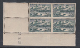 France N° 582 XX  ¨Paysage Du Dauphiné  En Bloc De 4 Coin Daté Du 21 .5. 43  Sans Charnière, TB - 1940-1949