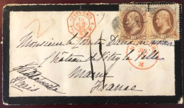 Etats-Unis, N°44 (x2) Sur Enveloppe De NEW-YORK 13.7.1872 Pour Vitry La Ville + Cachet PAQ N°2 - (W1437) - Storia Postale