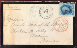 Etats-Unis, N°58 Sur Enveloppe De NEW-YORK 10.8.1876 Pour Vitry La Ville + Entrée ETATS-UNIS CHERBOURG - (W1441) - Covers & Documents