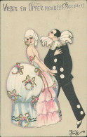 CHIOSTRI SIGNED 1920s POSTCARD - PIERROT & COUPLE  - EDIT BALLERINI & FRATINI 165 (5624) - Chiostri, Carlo