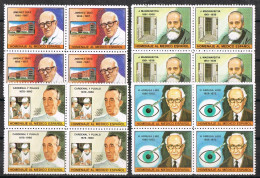 54829. Lote 4 Bloques De 4 Viñetas, Label. HOMENAJE AL MEDICO ESPAÑOL. Medicina - Errors & Oddities