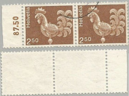 Suisse 1975 Artworks Wheatercock FS.2,50 - Scarce Variety NON FLUO PAPER - #2 Pcs In Horiz. Pair With Sheet Margin - Usati