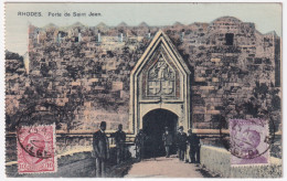 1924-EGEO Regno C.10 E 50 Su Cartolina (Rhodes Porta De Saint Jean) Affrancata L - Egeo (Rodi)