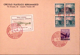 1947-ITALIA I MOSTRA RADUNO FILATELICO/BERGAMO C.2 Rosso (11.5) Su Busta Affranc - Expositions