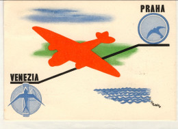 1937-Cecoslovacchia Cat.Longhi Euro 200, Cartolina A Firma F.B.Komba I^volo Prag - Aerogramme