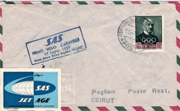 San Marino-1959 Cat.Pellegrini N.1004 Euro 75, I^volo SAS Caravelle Roma Beyrout - Luftpost