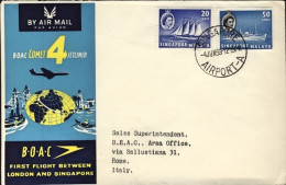 1959-Singapore Cat.Pellegrini N.967 Euro 80 I^volo BOAC Singapore Roma Del 4 Giu - Singapur (1959-...)