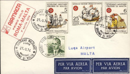 1974-S.M.O.M. + Affrancatura Italiana I^volo AIRMALTA Roma Malta Del 1 Aprile, C - Malta (Orden Von)