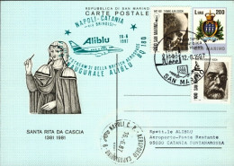 San Marino-1987 I^volo Aliblu BQ 180 Napoli Catania Via Brindisi (30 Pezzi Trasp - Poste Aérienne