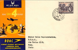 1959-Kenya Uganda Cat.Pellegrini N.1071 Euro 85, I^volo BOAC Nairobi Roma Del 4  - Kenya & Oeganda