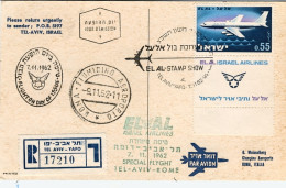 1962-Israele Cat.Pellegrini N.1563 Euro 160, Volo Speciale EL AL Tel Aviv Roma D - Luftpost