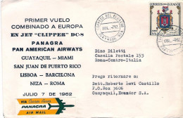 1962-Ecuador I^volo PANAGRA Guayaquil Roma Del 7 Luglio (8 Pezzi Trasportati) - Equateur
