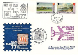 1977-Isola Di Man Volo Speciale Rimini Aeroporto Ciampino Corriere Aereo 8^ Stor - Isla De Man