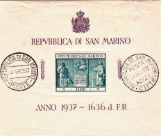 1937-San Marino Foglietto L.3 Indipendenza Con Francobollo Nuovo Senza Traccia D - Usati