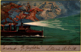 1911-consegna Bandiera Di Combattimento Al Cacciatorpediniere Lanciere, Illustra - Patriotiques