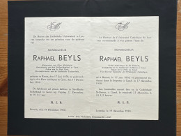 Rector Kath. Univ Leuven KUL U Gebed Monseigneur Raphael Beyls *1878 Ronse +1950 Gent Huisprelaat Zijne Heiligheid Deken - Obituary Notices