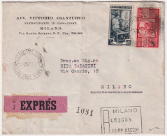1950-raccomandata Espresso Affrancat0 Con L.5 Lavoro + L.100 Democratica (macchi - 1946-60: Storia Postale