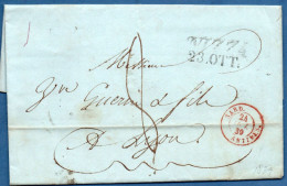 Italia Sardinia 1839, 23 Ott, Full Letter From Nizza - 2-line Mark - By French Sard. Antibes & Aix To Lyon, French Nice - 1. ...-1850 Prephilately