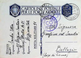 1941-Franchigia Posta Militare Concentramento Bari 1.4.41 Da PM 91 In Albania - Storia Postale