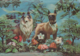 HUND Tier LENTICULAR 3D Vintage Ansichtskarte Postkarte CPSM #PAZ192.DE - Perros