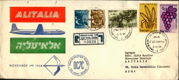 1958-Israele Cat.Pellegrini N.895 Euro190, I^volo Alitalia Tel Aviv Roma Del 2 N - Luftpost