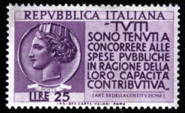 1954-Italia (MNH=**) Redditi L.25 Con Filigrana Lettere Completa - 1946-60: Nuovi