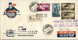 1957-catalogo Pellegrini N.706 Euro 150, I^volo SAS Bollo Violetto Polare (giro  - Covers & Documents