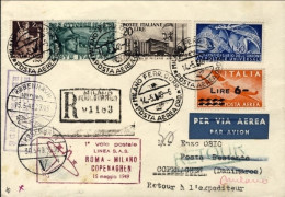 1949-bollo Viola I^volo Postale SAS Milano-Copenhagen Del 15 Maggio, Busta Racco - Poste Aérienne