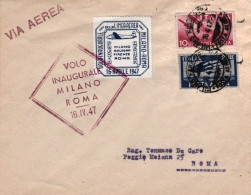 1947-cat.Pellegrini N.86 Euro 250, Bollo I^volo Milano Roma Del 16 Aprile+erinno - Luftpost