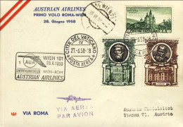 Vaticano-1958 Cat.Pellegrini N.866 Euro 85, I^volo AUA Roma-Vienna Tre Valori Su - Airmail