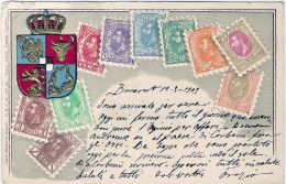 1905-Romania Cartolina Con Francobolli Rumeni In Rilievo Diretta In Italia - Postmark Collection