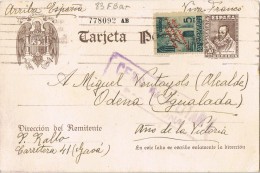 54833. Entero Postal GAVA (Barcelona) 1939. Guerra Civil, CENSURA MILITAR, Sello Recargo Barcelona  22e - 1931-....