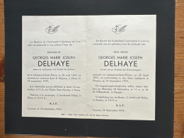 Rector Kath. Univ Leuven KUL U Gebed Monsieur Georges Delhaye *1897 Libramont St Pierre +1959 Mons Lector Fac. Wetenscha - Obituary Notices