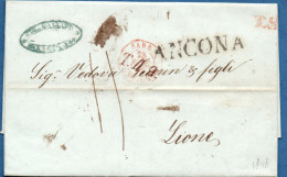 Italia Ancona 1848, 14 Febr, Full Letter IMP, T.I.2 & T.S. By French Sardinian Antibes To Lyon, Papal State - ...-1850 Préphilatélie