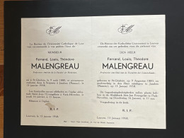 Rector Kath. Univ Leuven KUL U Gebed Monsieur Fernand Malengreau *1880 St.-Ghislain +1958 Jambes Namur Prof Fac. Geneesk - Obituary Notices