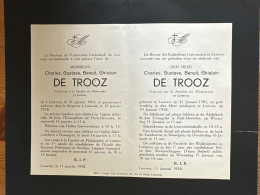 Rector Kath. Univ Leuven KUL U Gebed Mr Charles De Trooz *1905 Louvain +1958 Leuven Nossegem Prof Fac.wijsbegeerte - Décès