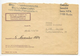 Germany, East 1984 Gebühr Bezahlt Cover; Berlin-Marzahn - Stadtbezirksgericht (City District Court) - Briefe U. Dokumente