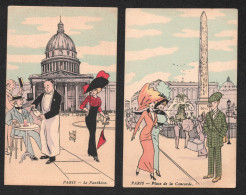 PARIS FEMMES ELEGANTES CHAPEAUX / PLACE DE LA CONCORDE / LE PANTHEON    F116 - 1900-1949