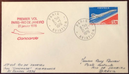 France Premier Vol - CONCORDE - Enveloppe PARIS / RIO DE JANEIRO 21.1.1976 - (W1475) - Primi Voli