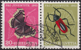 1953 Schweiz / Pro Juventute ° Zum:CH Z39, Mi:CH W25, Aus Kleinbogen JOZ41, Trauermantel + Purpur-Bockkäfer - Usati