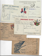 5  Cartes De Franchise  Militaire / 1915  1916   Oblit "tresor Et Postes  " / Drapeaux / Soldat - 1914-18