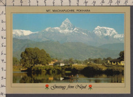 122714GF/ POKHARA, Mt. Machapuchre And Annapurna With Boaters On The Phewa Lake  - Népal