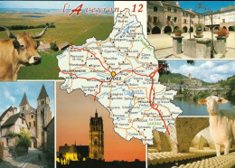 1 Map Of France * 1 Ansichtskarte Mit Der Landkarte - Département Aveyron Und Sehenswürdigkeiten - Ordnungsnummer 12 * - Carte Geografiche