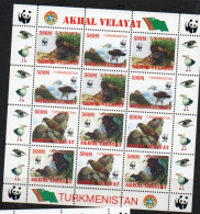 TURKMENISTAN LOCALS - AKHAL VELAYAT -  WWF SET OF 4 IN SHEETELT OF 12  MINT NEVER HINGED - Turkménistan