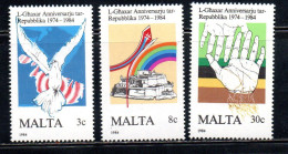 MALTA 1984 ANNIVERSARY OF REPUBLIC 10° ANNIVERSARIO DELLA REPUBBLICA COMPLETE SET SERIE COMPLETA MNH - Malte