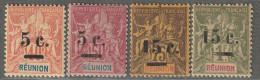 REUNION - N°52/5 **/* (1901) Surchargés - Unused Stamps