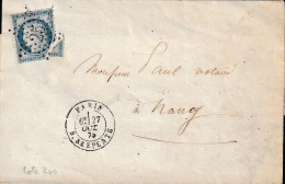 Lettre De PARIS Rue Serpente Du 27 Octobre 1875 (Céres Etoile 25) Via Nancy - 1871-1875 Cérès