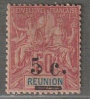 REUNION - N°53 * (1901) Surchargés : 5c Sur 50c Vermillon - Unused Stamps